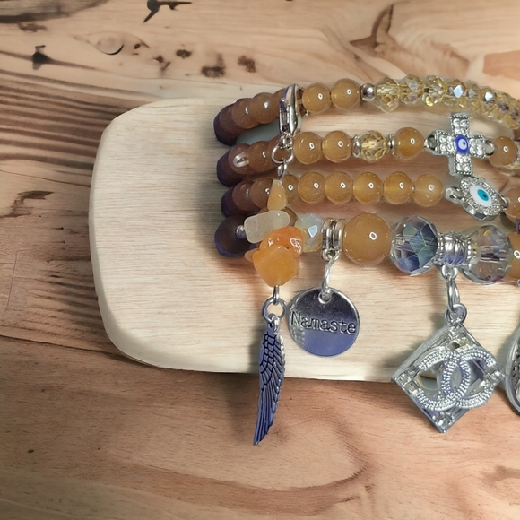 Brown CC Crystal Charmed Bracelets Set - Picture 5 of 7